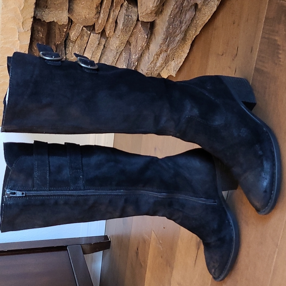 Born high calf distressed black suede boot